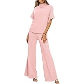 Cicy Bell Womens 2 Piece Lounge Sets Casual Batwing Short Sleeve Knit Sweater Loose Wide Leg Pants Travel Outfits
