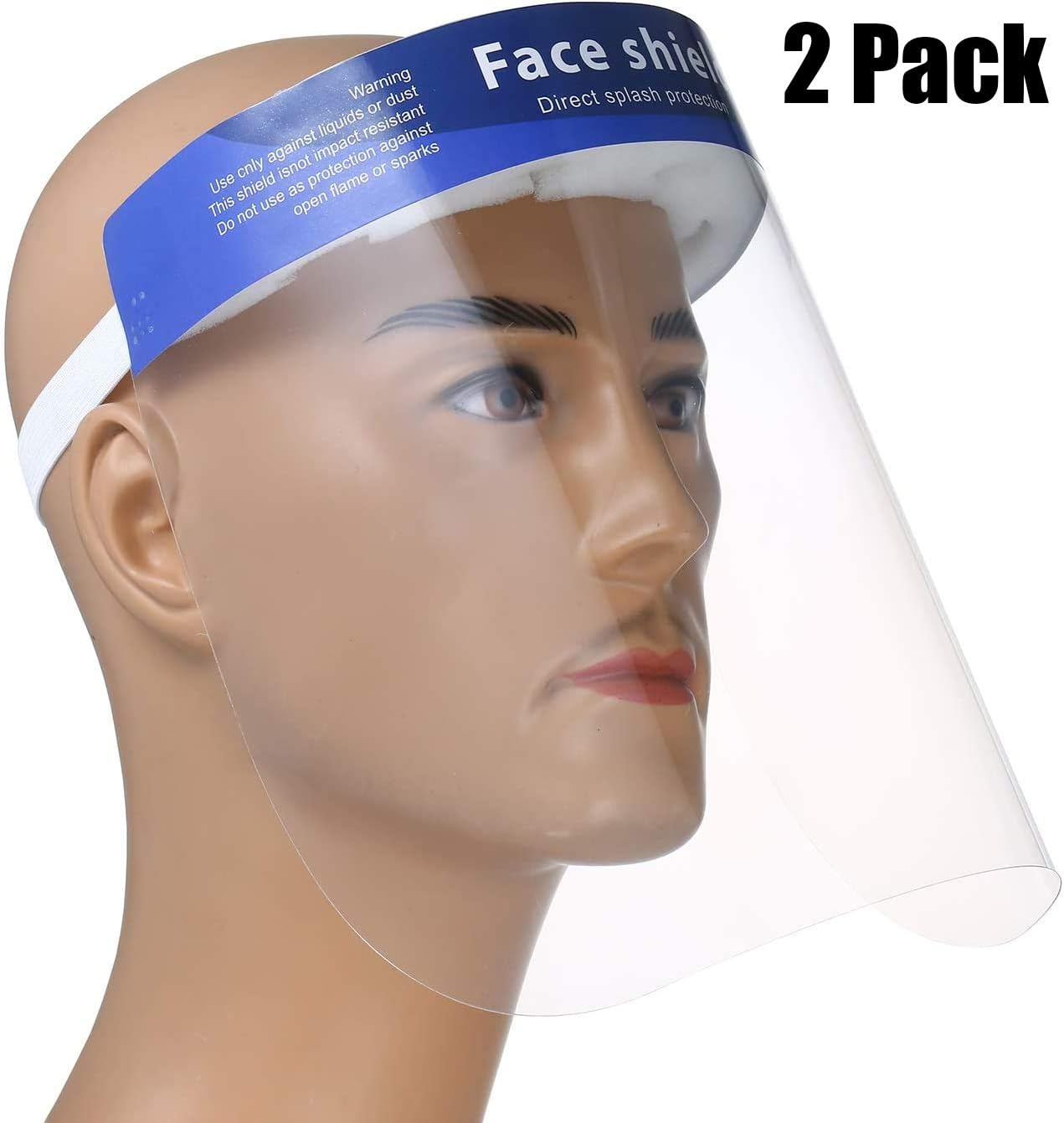 Face Shield,2 Pack Reusable Protective Face Visor with Clear Film, Adjustable Band and Sponge against Splash