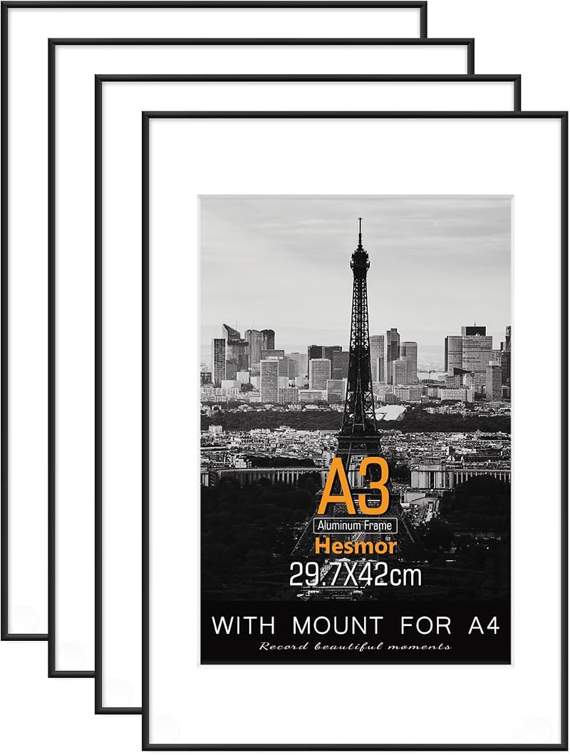 Hesmor 12 x 12 Inch Aluminum Acrylic Photo Frame Pack of 4 Black