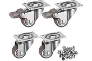 bayite 4 Pack 1" Low Profile Casters Wheels Soft Rubber Swivel Caster with 360 Degree Top Plate 100 lb Total Capacity for Set of 4 (2 with Brakes & 2 Without)
