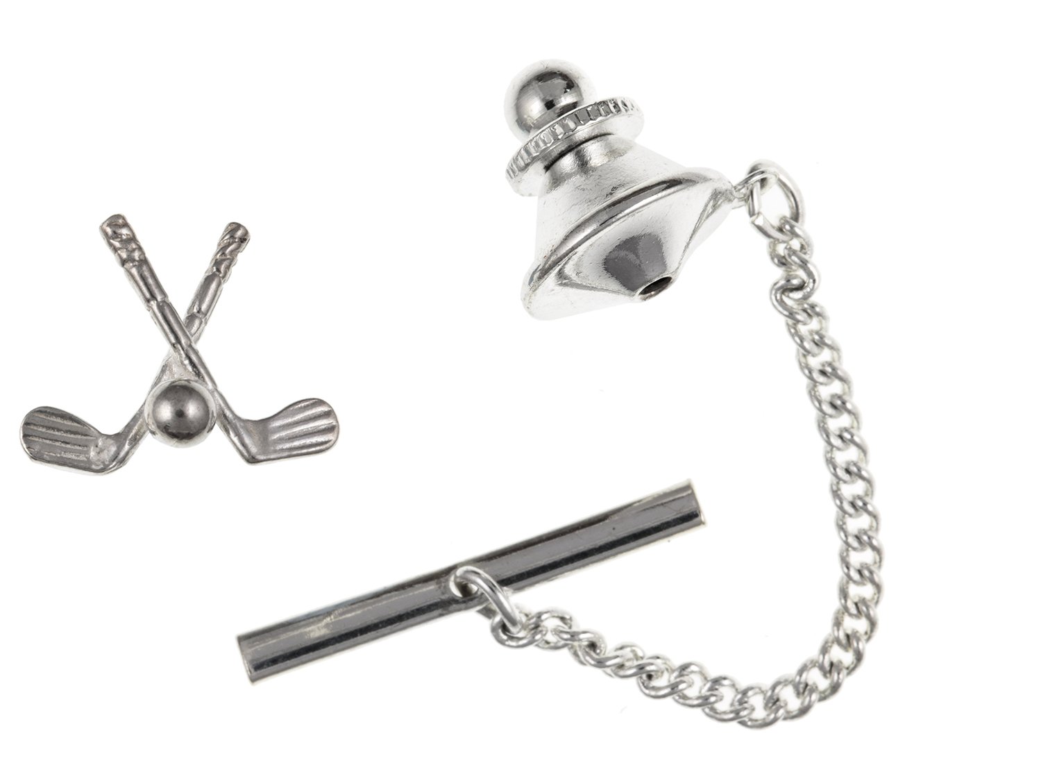 MENS Golf Clubs With Ball Tie Pin/Tack - Solid 925 Sterling Silver