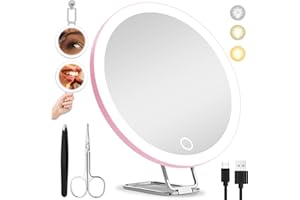 JJHXR 30X Magnifying Mirror with Light, 6'' Makeup Magnifying Mirror, Lighted Makeup Mirror with Magnification 30x Travel Magnifying Mirror, 30X High Magnifying Mirror with 3 Suction Cups & Adjustable Stand