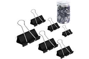 COLOGO Binder Clips Paper Clamps Assorted Sizes 200 Count (Black), Jumbo, Large, Medium, Small, Mini and Micro,6 Sizes with Box for Office, School and Home