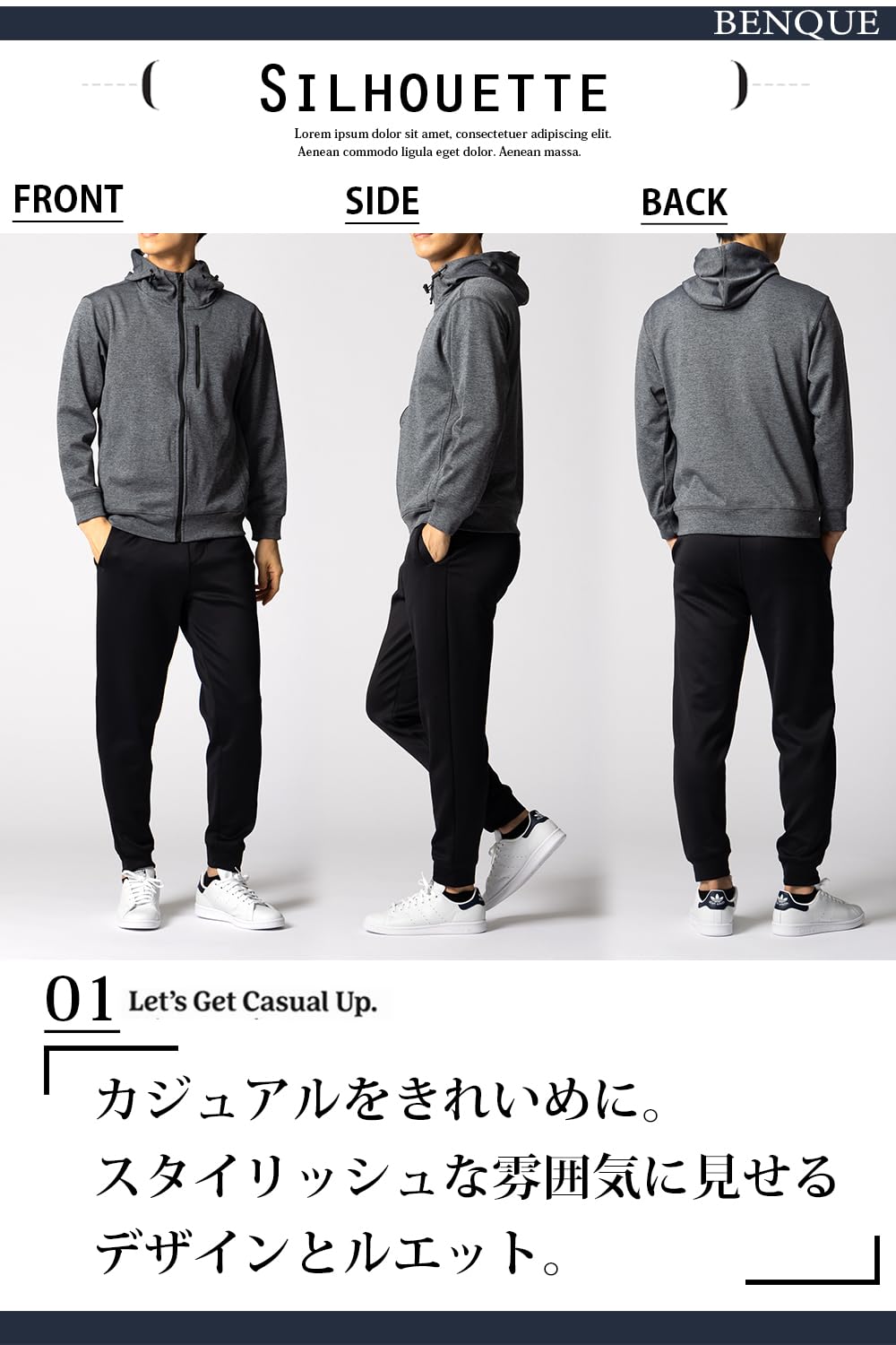 Benke Men's Jersey Top and Bottom Set, Long Sleeve, Fashionable, Running Wear, Sports, Training Wear, Spring and Autumn, M - 3XL, Sweat Absorbent, Quick Drying x UV Protection, navy, 3XL