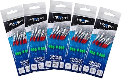 Power Cast 7 Hooks Mackerel Feathers Rig Silver Reflector 5 Pack