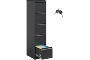 IKIMI 5 Drawer File Cabinet,Metal Filing Cabinets for Home Office,Vertical File Cabinet with Lock,Heavy Duty Metal Storage Cabinet for A4/Letter/Legal Size Files,Assembly Required