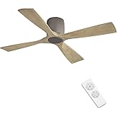 WINGBO 48 Inch Ceiling Fan Without Light, Solid Wood Flush Mount Ceiling Fan with Remote Control, Reversible Quiet DC Motor, 4 Blades,6-Speed, for Bedroom & Living Room,Charcoal gray +light gray