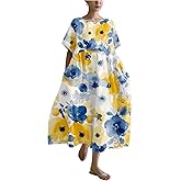 Biacolum Plus Size Boho Summer Dresses Trendy Japanese Art T Shirt Dress A-line Crew Neck Short Sleeve Summer Dresses