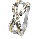 Myshiwu Designer Inspired Jewelry Two Toned Twisted Cable Wire Eternity Knot Ring Trendy Crossover Ring for Women Gift