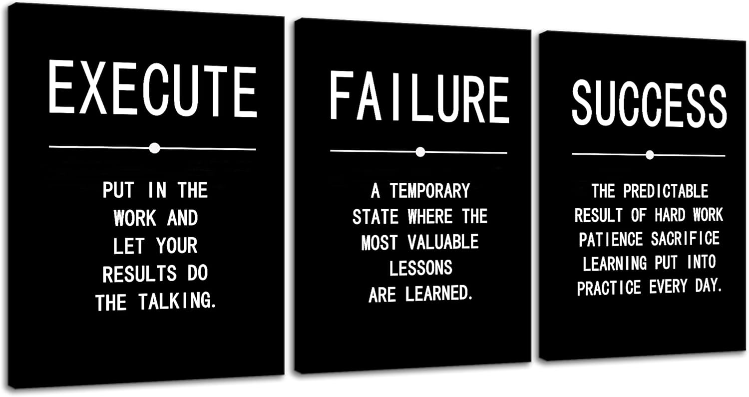 Wall Décor - Canvas Painting Wall Art Success Quote Inspirational Wall Art Execute Failure Definition 3 Pieces Black Poster Positive Motivational Framed Artwork Prints Picture for Living Room Office [36''Wx 16''H]