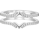 Blongme Wedding Ring Guard Enhancers Engagement Rings for Women Stackable Cubic Zirconia Half Eternity Curved Bands 925 Sterling Silver Size 5-10