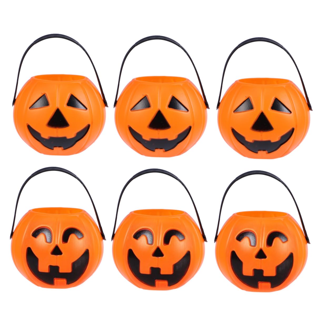 6Pcs Halloween Pumpkin Buckets - 7Cm Orange Plastic Trick or Treat Candy Holders for Kids, Portable and Lightweight