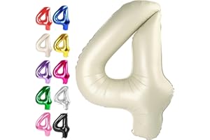 UPGESY 40 Inch Cream White Large Number 4 Birthday Balloon, Giant Number Four 14 24 34 40 44 Balloons, Foil Mylar Big Balloons for Anniversary Graduation Supplies Decorations