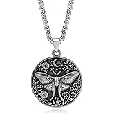 Moth Necklace Floral Embossed Vintage Animal Mystery Transformation Pendant Jewelry Gift for Men Women