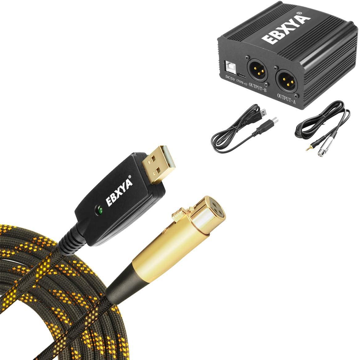Amazon Com Ebxya 2 Channel 48v Phantom Power Supply For Condenser Microphone Music Recording Equipment Xlr To Usb Microphone Cable Musical Instruments