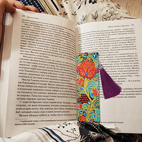 DIY Beaded Bookmarks with 5D Diamond Painting Christmas Gifts Flower Special Shaped Diamond Painting Leather Tassel Bookmark Crafts for Mosaic Making Art Craft for Kids Adults Beginner - Thumbnail 4