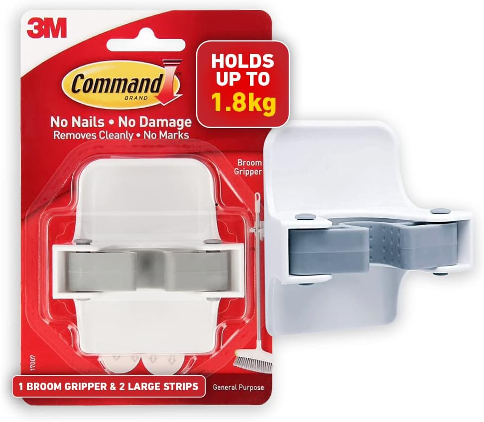 Command Broom Gripper with 2 Adhesive Strips, Holds 1.8 kg