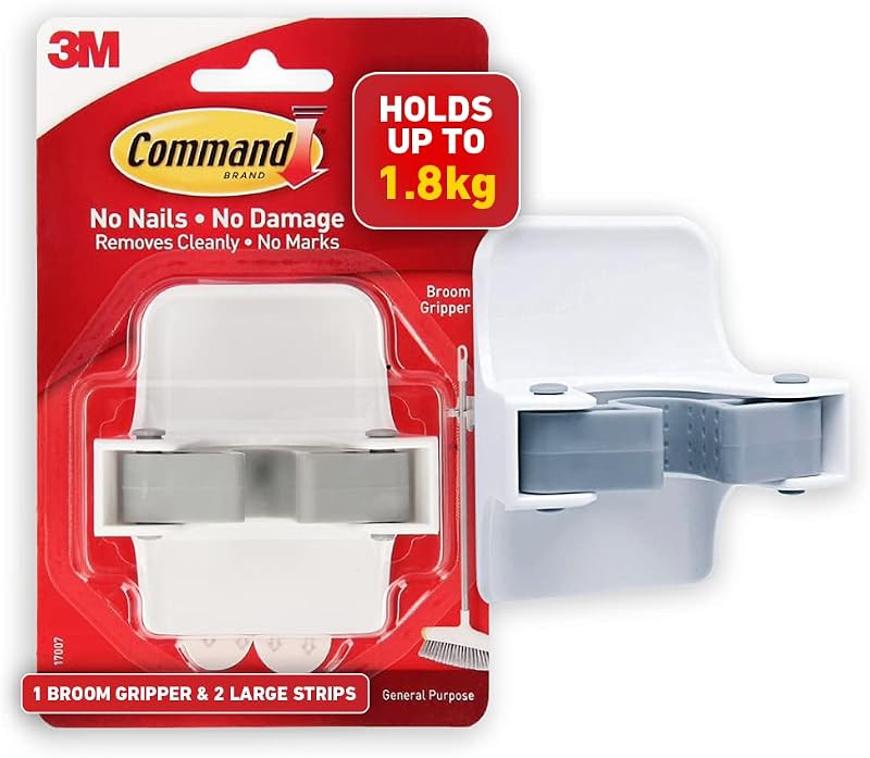 Command Broom Gripper with 2 Adhesive Strips, Holds 1.8 kg
