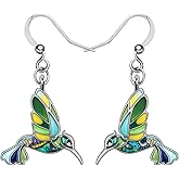 BONSNY Cute Floral Enamel Dangle Hummingbird Earrings for Women Jewelry Gifts Novelty Funny Charms