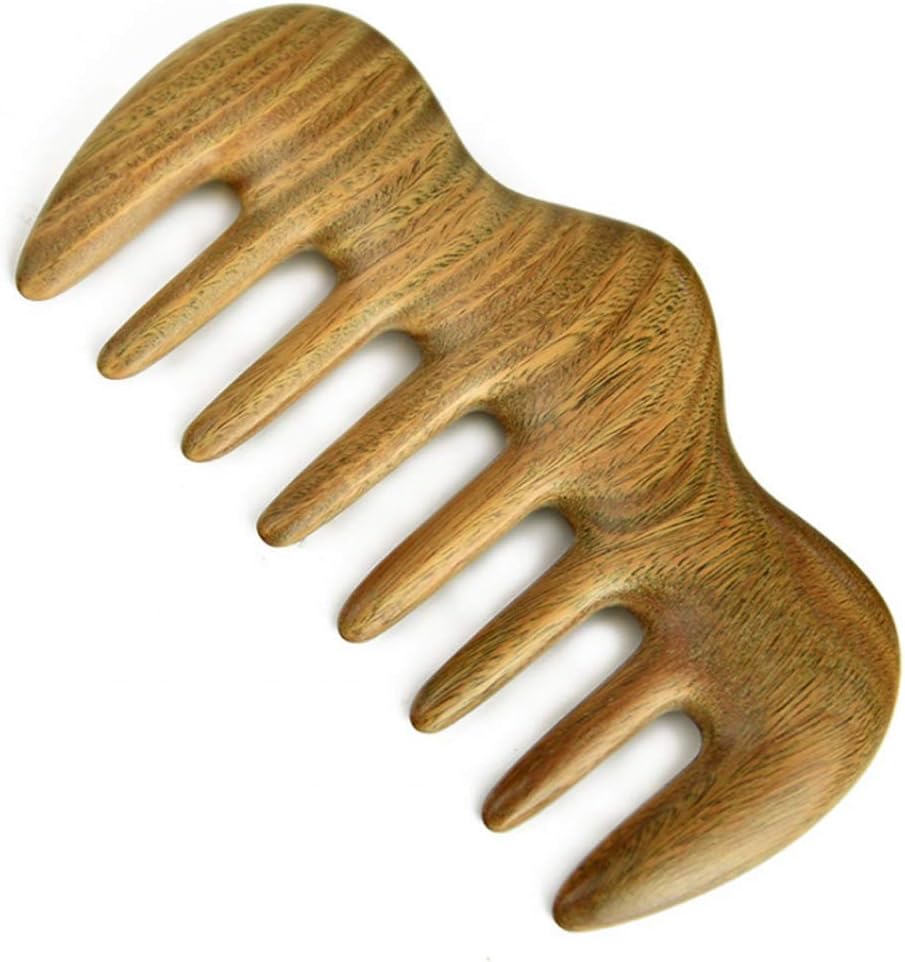 Wooden Hair Comb Wide Tooth Anti-Static Massage Comb (Green Sandalwood)
