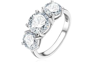 AINUOSHI 2-4CT Moissanite Engagement Ring, 3-stone Wedding Band for Women 925 Sterling Silver Round Cut lab Created Diamond Anniversary Promise Rings for Her Christmas Gift, Jewelry Box Packed With Certificate