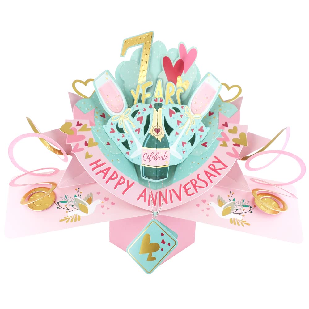 7 Years Happy 7th Anniversary Pop-Up Greeting Card Love Kate's 3D Pop Up Cards POP216MC7