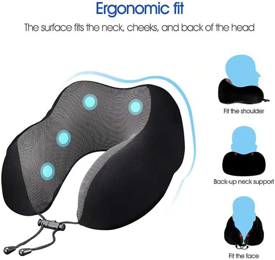 DYD Travel Pillow Memory Foam Neck Pillow for Airplane Breathable & Washable Velour Cover Ergonomic Neck Support Pillow with Sleep Mask & Earplugs: Home & Kitchen