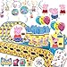 Another Dream Peppa Pig Mega Deluxe Party Pack with Decorations for 16 with Plates, Napkins, Cups, Tablecover, Candles, Swirls,Scene Setter and Photo Props, Cutlery, Garland, and Exclusive Pin