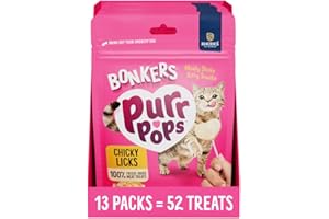 BONKERS Purrpops, Freeze Dried Chicken Flavor Lollipop Cat Treats, Healthy Single Ingredient Treats, Training Treats or Food Topper, for All Breeds and Ages, Value Pack (13 Pack, 52 Pieces)