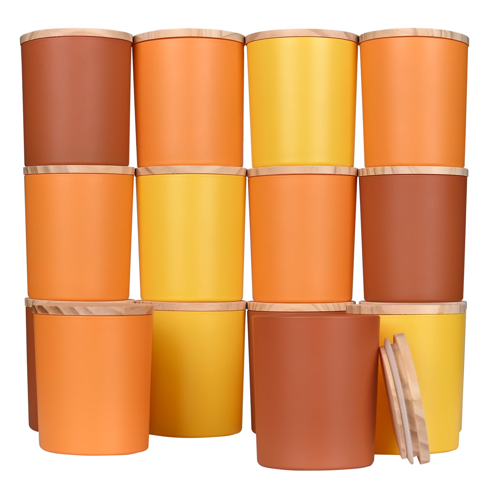 SHOWIN 10 OZ Thick Candle Jars for Making Candles 15 Pcs, Empty Jars with Wood Lids for Candle Making, Sample Container, Fall Image