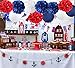 Nautical Party Decor Pom Poms Tissue Paper Lanterns Navy Blue Mixed Red White Patriotic Decorations Captain America Party Supplies for Baby Shower Boy Scout Banquet Birthday Party Decorations