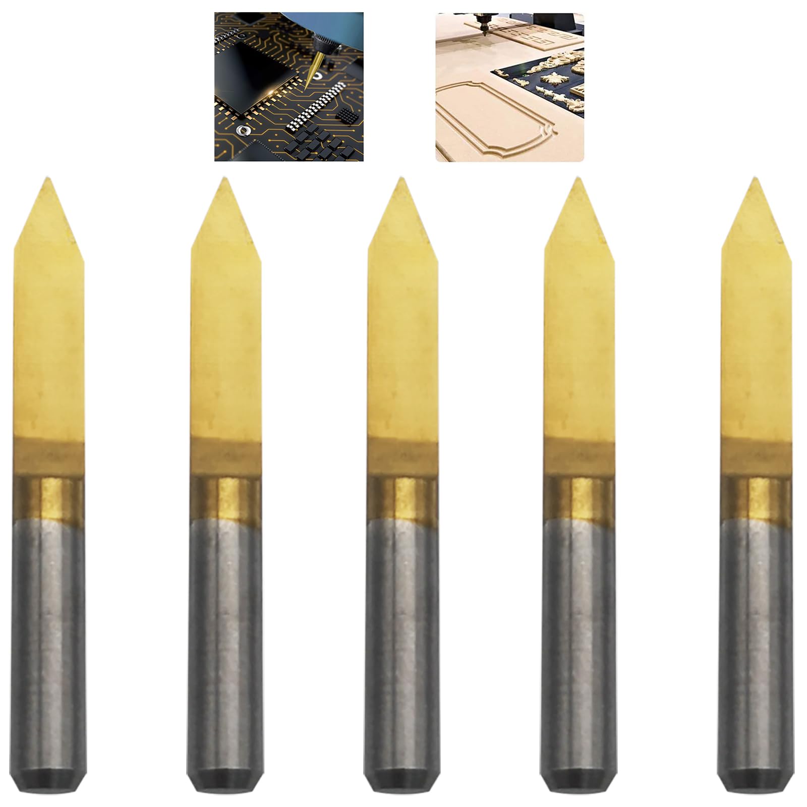CESFONJER Carbide PCB Engraving Bits, Titanium Coat Engraving Bits, 3.175mm Engraving CNC Bit Router Carving Tool 45° Tip 0.1mm (5 Pcs)