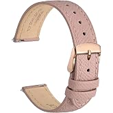 WOCCI 18mm Grace Watch Band for Ladies, Top Grain Leather, Quick Release Replacement Strap with Rose Gold Buckle (Retro Pink)