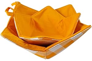 GLEAVI Microwave Safe Bowl Cozy Holder Set, Orange Plaid Hot Food Bowl Holders for Soup, 1 Large 1 Small