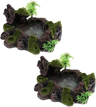 Amazon Flameer 2ピース 個植物コケの装飾爬虫類給餌ボウルビバリウム食品水皿亀 Flameer 餌入れ ボウル 通販