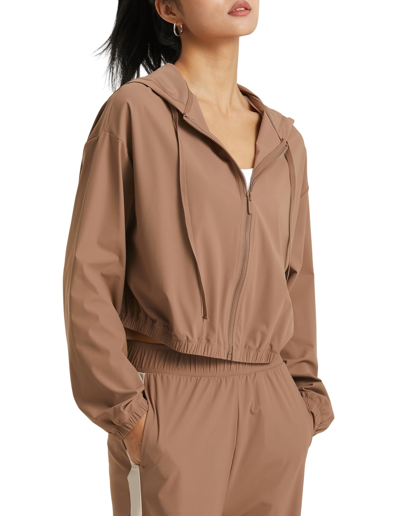 Photo 1 of Wyeysyt Women's UPF 50+ UV Sun Protection Cropped Jackets Athletic Running Workout Shirts Zip Up Hoodie Outdoor Jackets(Brown-L)