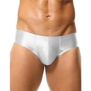 FEOYA Men's Shiny Silky Satin Bikini Briefs See Throug Glossy Panties Sexy Low Rise Pouch Thong Underwear