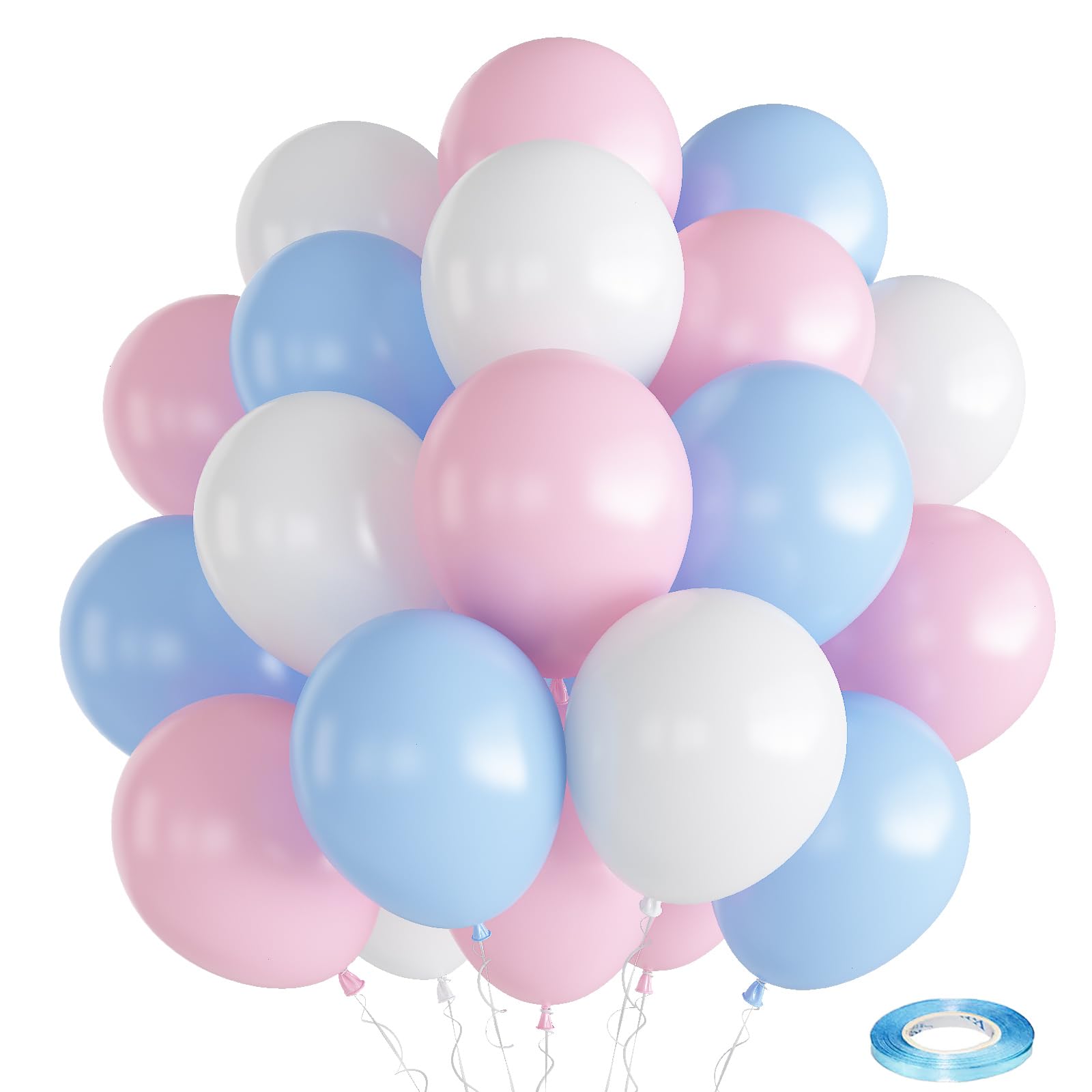 Togvu Blue and Pink Balloons, 30pc 12 Inch Pastel Pink Blue White Latex Balloons, Gender Reveal Party Decorations for Boy or Girl Party, Baby Shower, Birthday