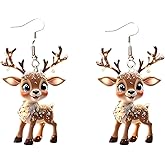Christmas Earrings Reindeer Cute Small Elk Acrylic 2D Creative Design Christmas Earrings for Women Christmas Party Cosplay Jewelry
