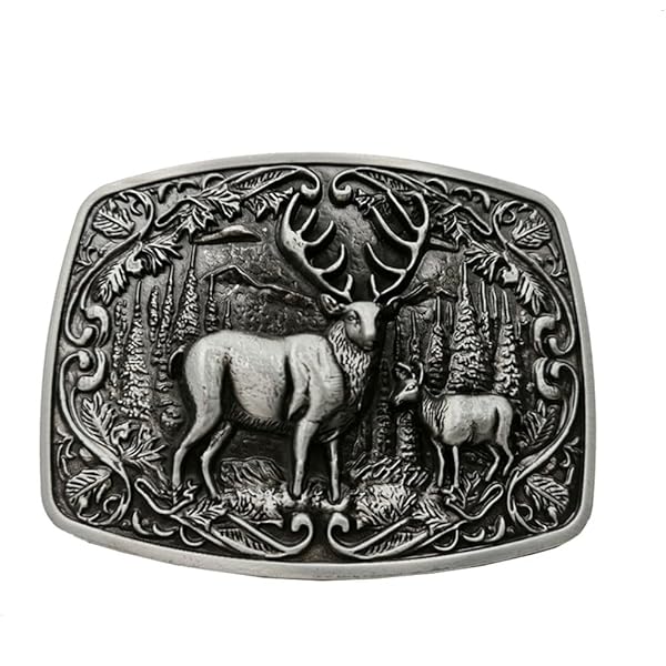 Boucle De Ceinture Vintage Indiana Metal Craft - Motif Cerf Et Montagnes