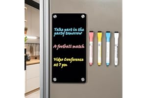 KICHOMTI Acrylic Magnetic Dry Erase Board for Fridge Memo Magnetic Board 12”x6” Inches Magnetic Whiteboard for Refrigerator with 4 Dry Erase Markers in 4 Colors Apartment Must Haves house decor(Black)