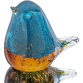 QFkris 4" Blown Glass Bird Figurine Collectible Glass Art Craft Gift for Christmas, Birthday Home Decor Blue Yellow Paper Weight