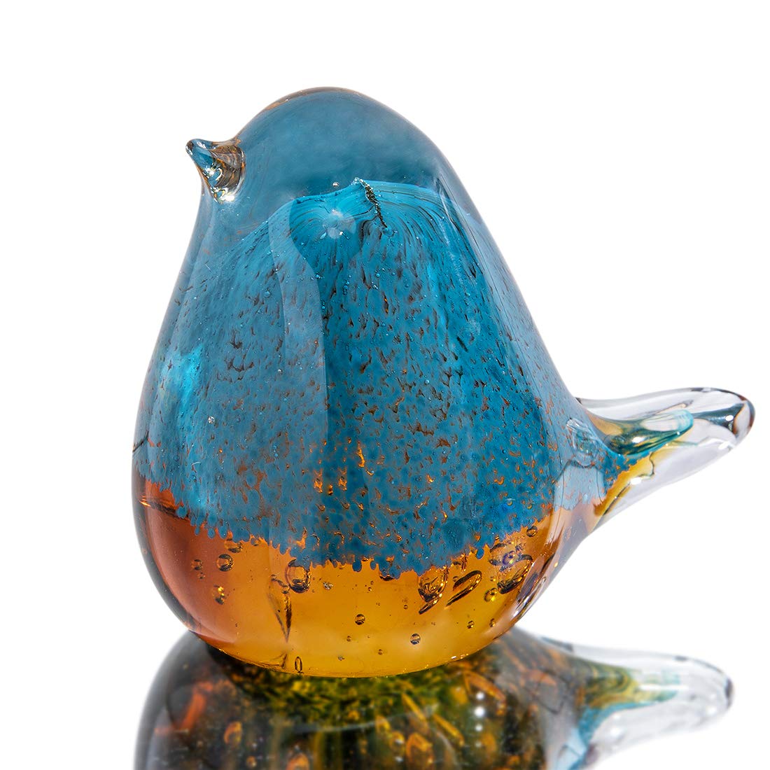 H&D Modern Glass Sculpture - Creative Decorative Animal Sculpture Made of Glass - Blue and Yellow Bird