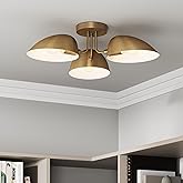 Nathan James Argo Semi Mount Flush Ceiling Light, 3-Lights Modern Retro Lighting with Black Rounded Shades for Hallway, Dinin