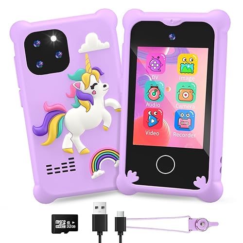 CKATE Kids Phones for Girls, Portable Toy Phone & Fake Phone for Kids with 2.8 Inches Touchscreen, Dual Camera Unicorn for 3 4 5 6 7 8 9 10 11 12 Year Old Girl Gifts Birthday - Dream Purple