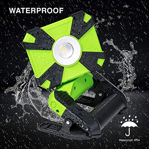 LOVORK Portable Clip LED Worklight 900lm 6000K Clamp Work Light Adjustable,USB Rechargeab,for Outdoor Camping,Emergency,Construction,Repairing,Workshop,Fishing,Waterproof,Cordless,Green