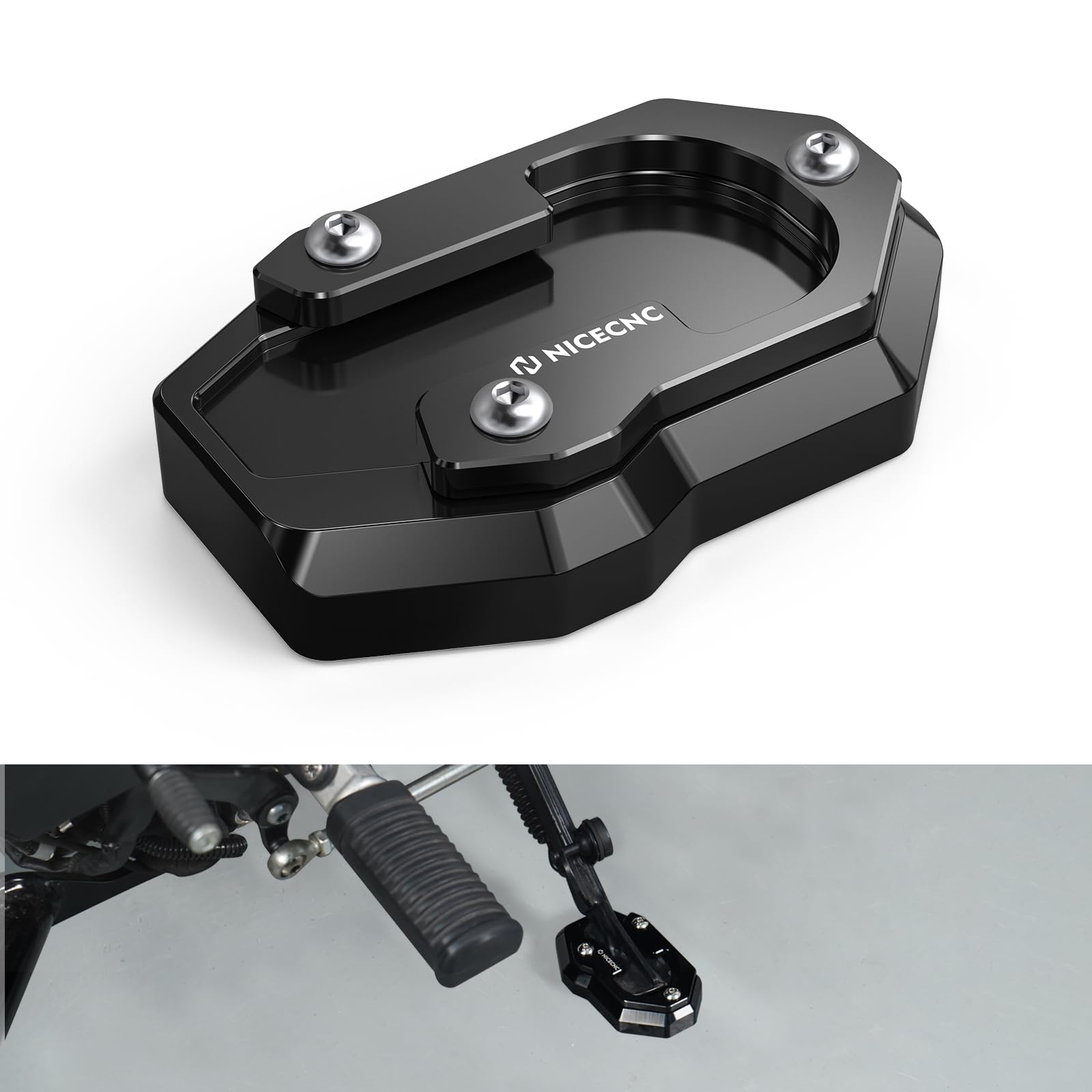 View 1 of NICECNC Black Foot Kickstand Extender Pad Side Stand Extender Pad Compatible with Harley Sportster S RH1250S 2021-2024, Replacement for 50000199