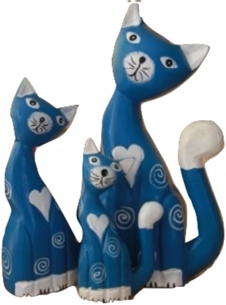 Amazon Co Jp おしゃれ かわいい ハート模様 ブルー猫 3体セット オブジェ 動物インテリア ホーム キッチン