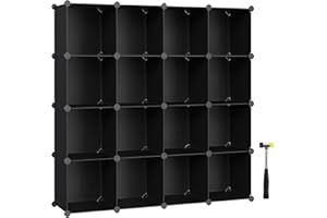 SONGMICS Cube Storage Organizer, Set of 16 Plastic Cubes, Book Shelf, Closet Organizers and Storage, Room Organization, Bedroom Living Room, 12.2 x 48.4 x 48.4 Inches, Black ULPC44BK
