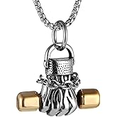AsAlways Stainless Steel Sports Bodybuilding Muscle Men Wrestling Barbell Dumbbell Pendant Necklace Stainless Steel Gym Fitness Accessories